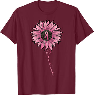 Sunflower Pink Ribbon Breast Cancer Survivor Awareness Women T-Shirt - T-Shirt | Maroon