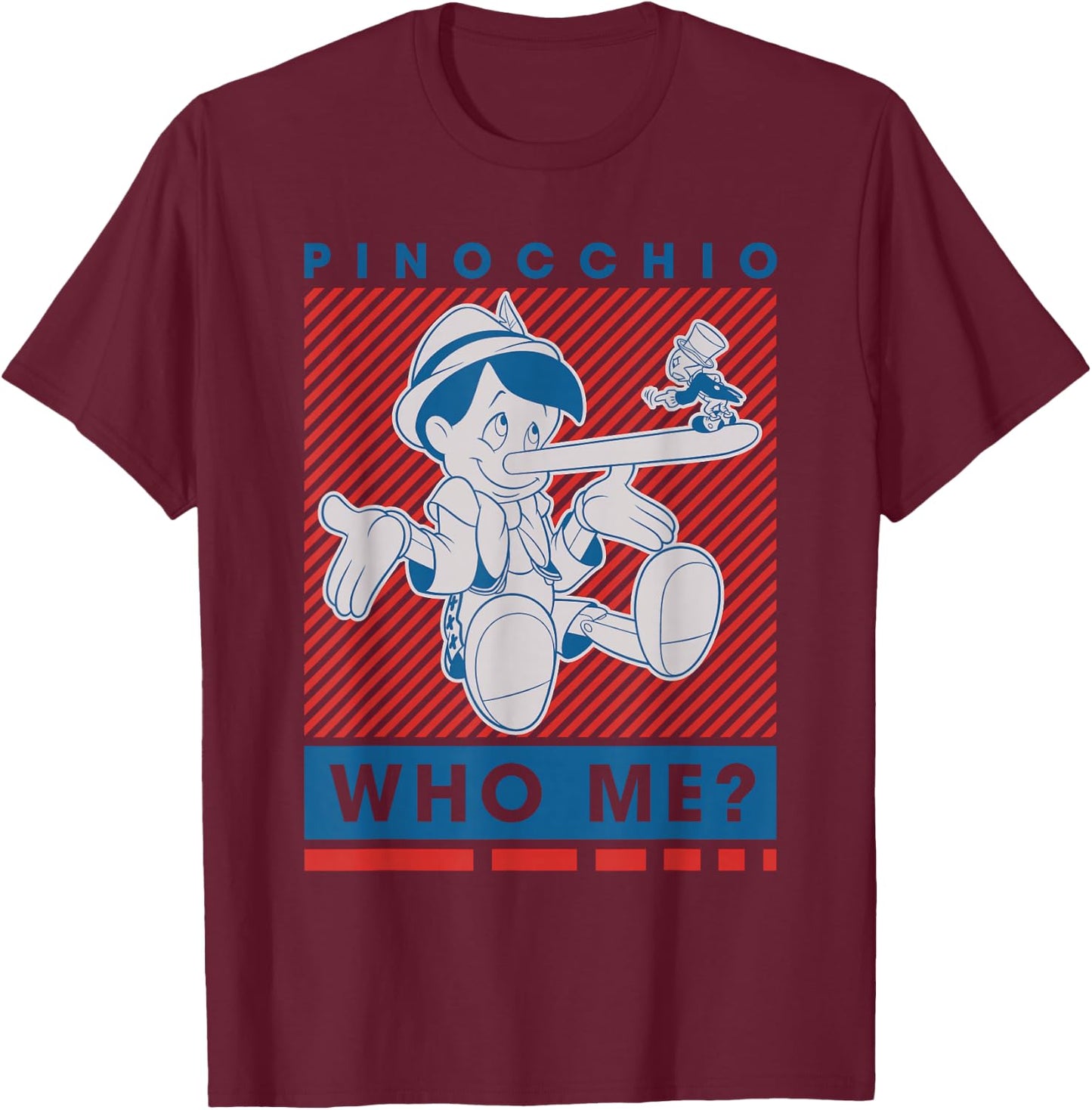 Disney Pinocchio and Jiminy Cricket Who Me? T-Shirt - T-Shirt | Maroon