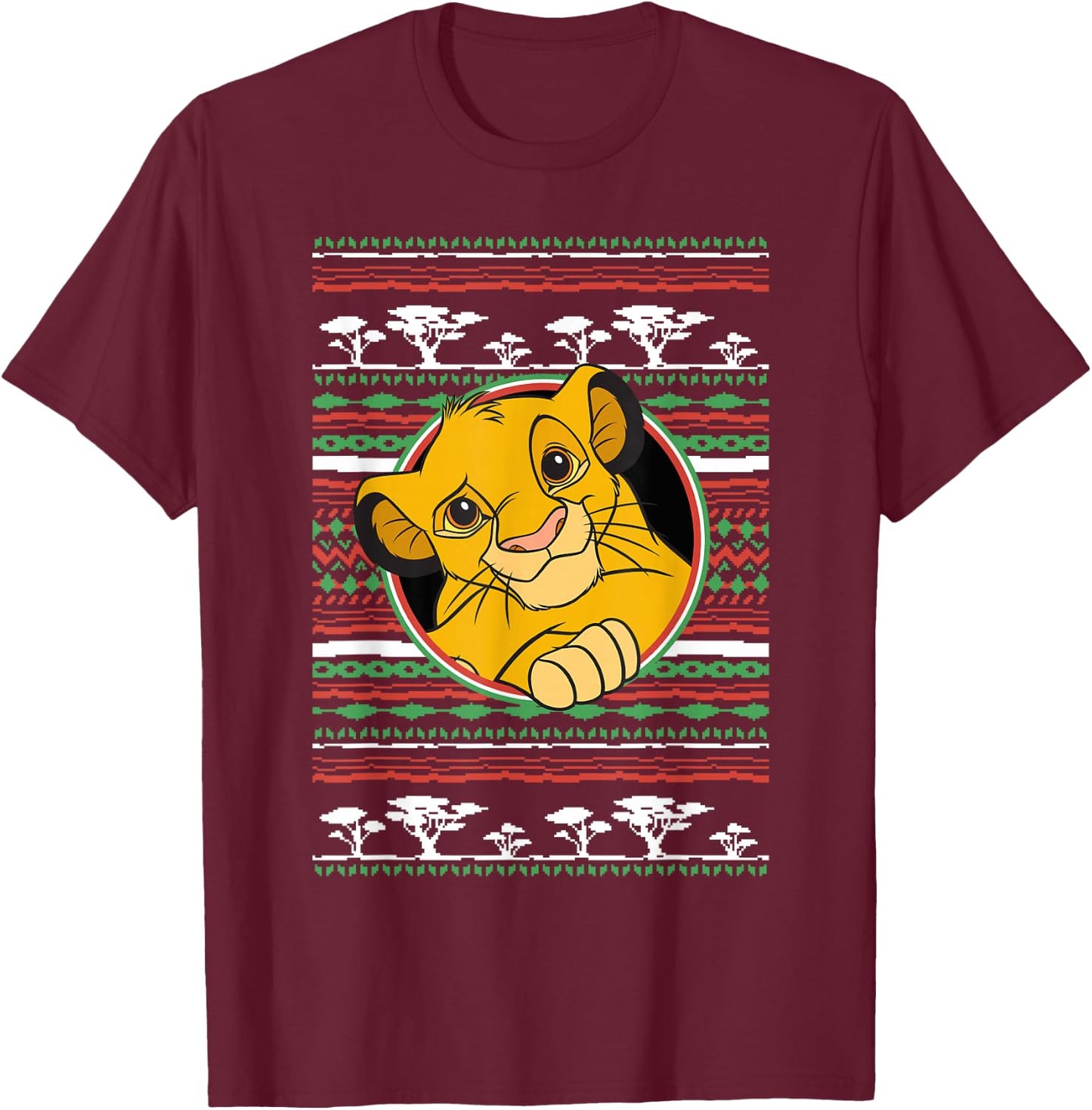 Disney The Lion King Simba Ugly Christmas Sweater Holiday T-Shirt - T-Shirt | Maroon