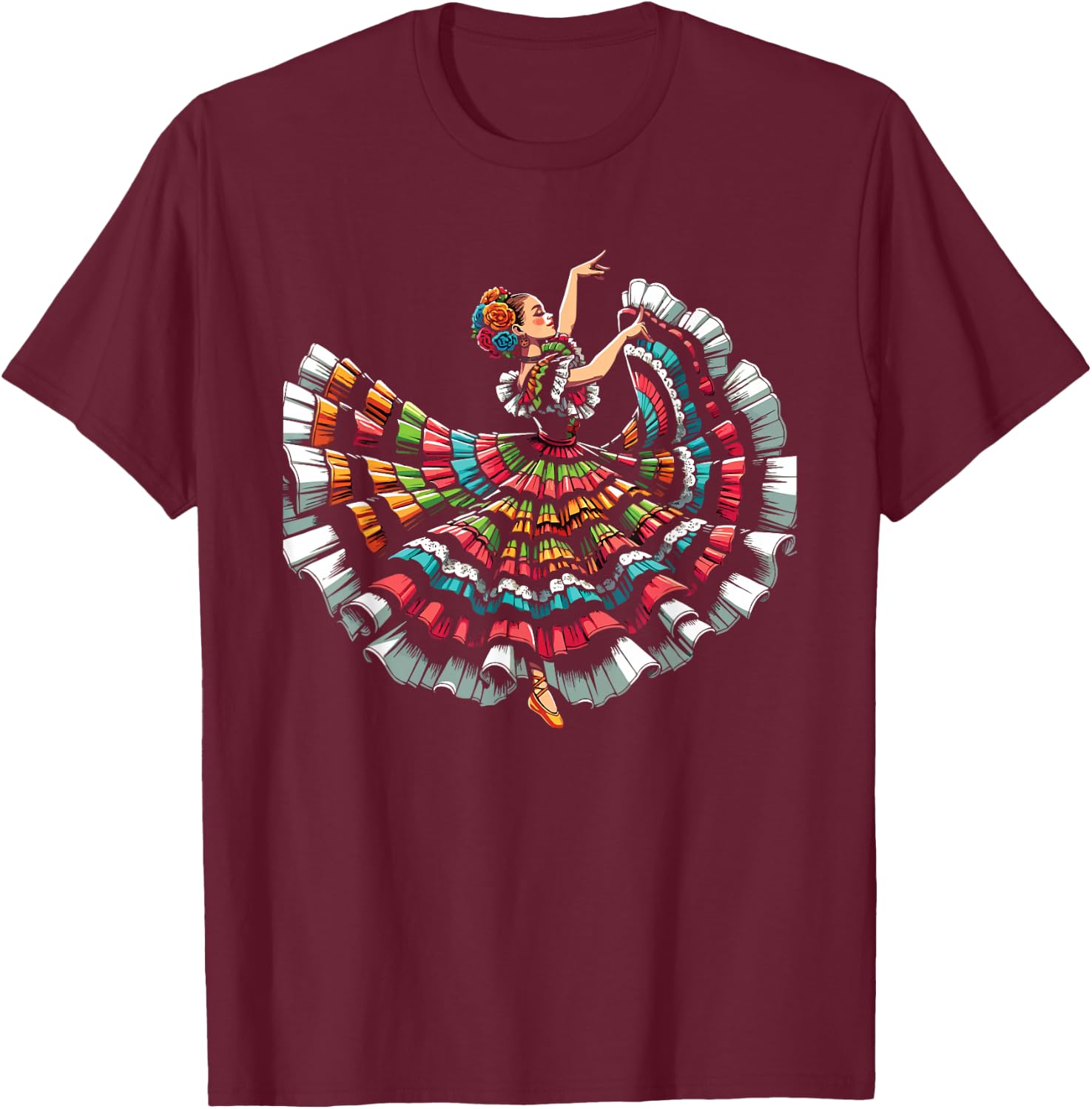 Ballet Folklorico Dancer Mexico Traditional Mexican Dance T-Shirt - T-Shirt | Maroon