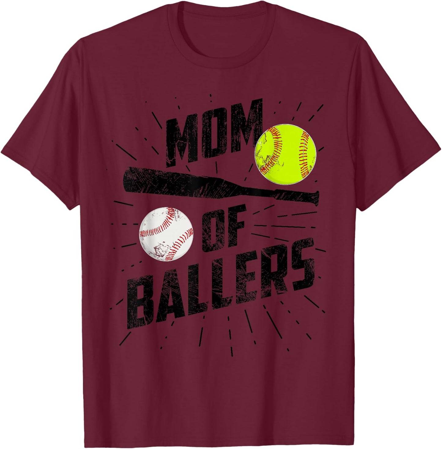 Mom Of Ballers Funny Baseball Softball Game Mothers Day Gift T-Shirt - T-Shirt | Maroon