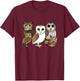 Five Different Birdorable Cartoon Owls | North America Owls T-Shirt - T-Shirt | Maroon