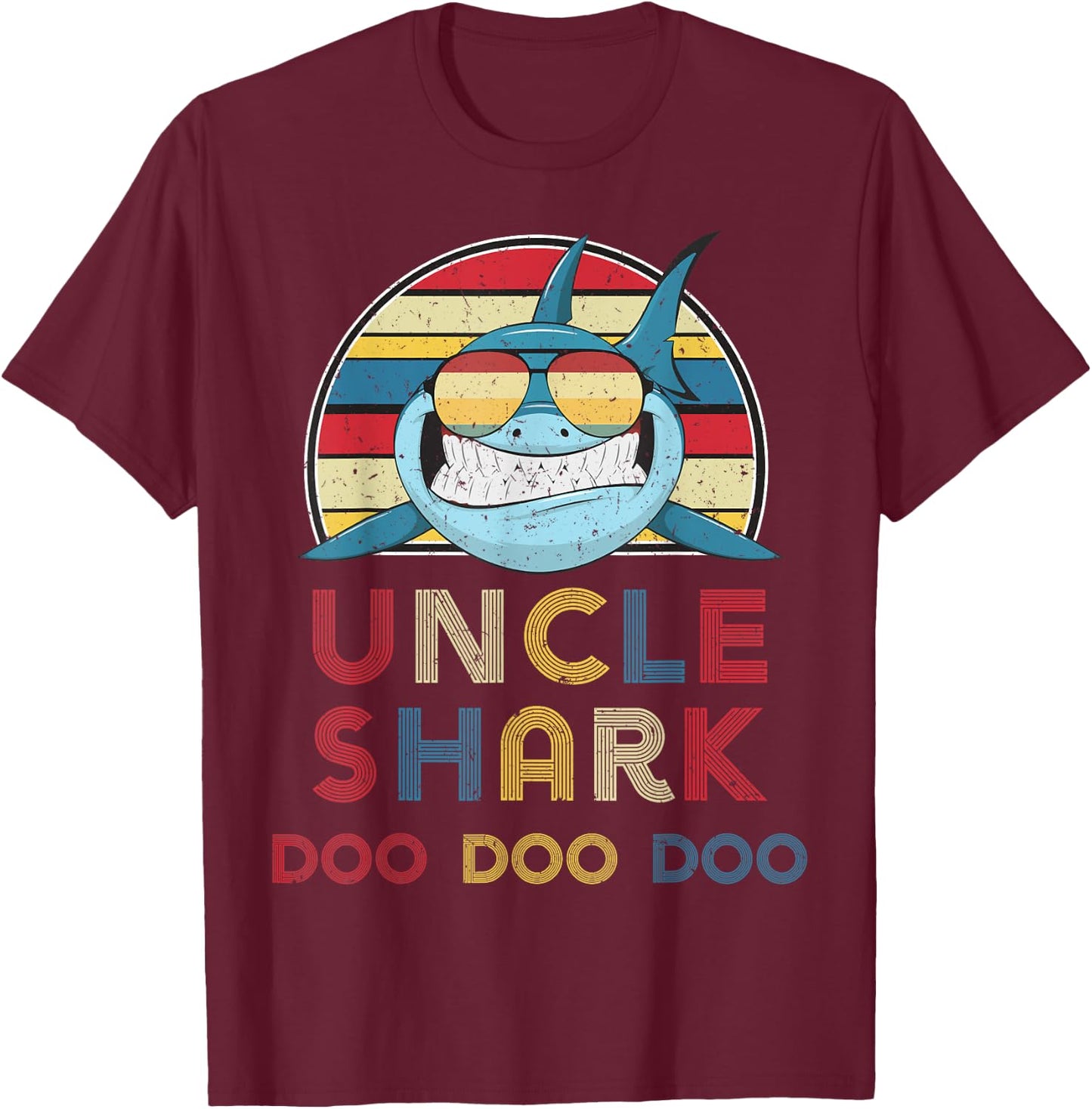 Retro Vintage Uncle Shark Gift Father Men Dad T-Shirt - T-Shirt | Maroon