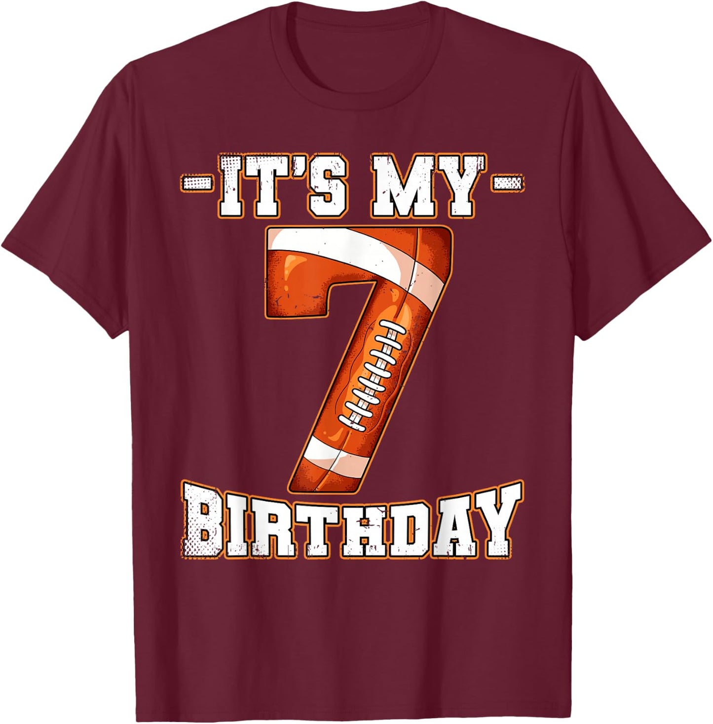 7th Birthday Football T-Shirt - T-Shirt | Maroon
