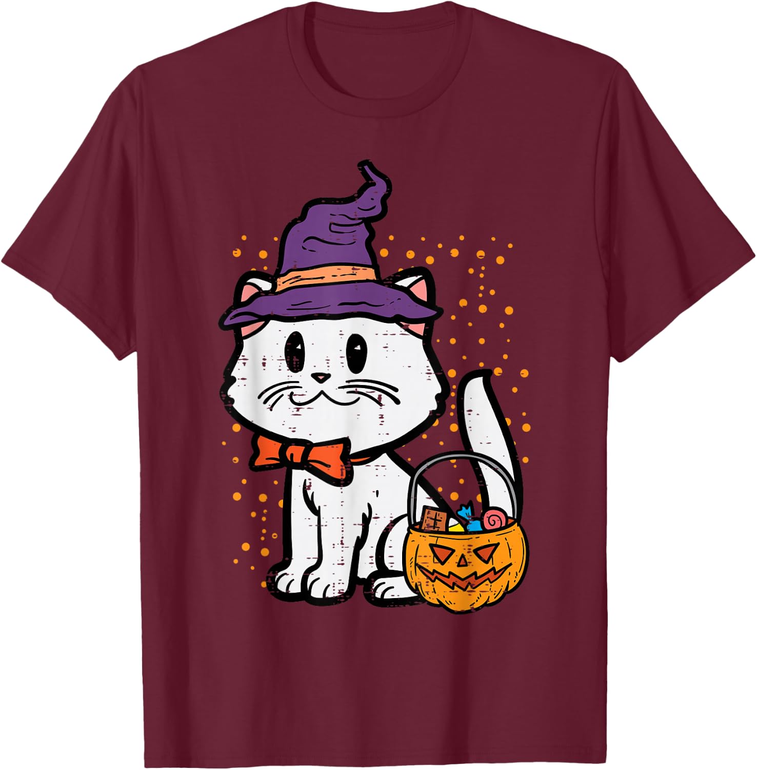 Halloween Witch Cat Trick Or Treat Kitten Costume Girls Kids T-Shirt - T-Shirt | Maroon