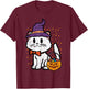 Halloween Witch Cat Trick Or Treat Kitten Costume Girls Kids T-Shirt - T-Shirt | Maroon