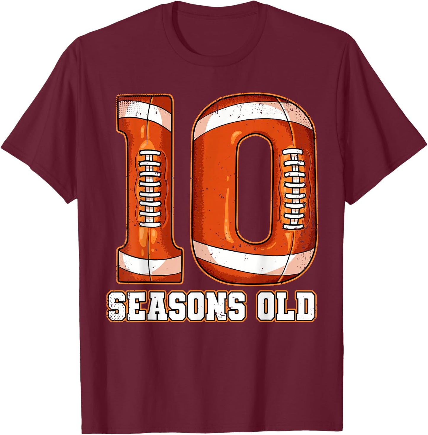 10th Birthday Football T-Shirt - T-Shirt | Maroon