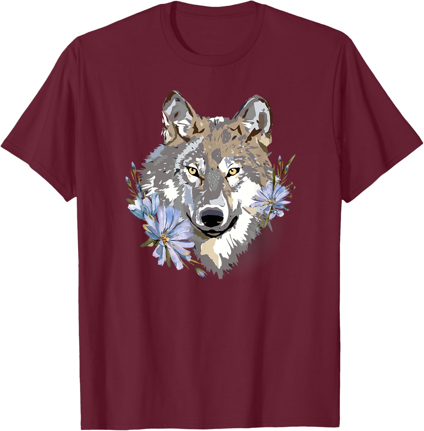 Wolf Cute Floral Graphic Wolves Women Girls T-Shirt - T-Shirt | Maroon