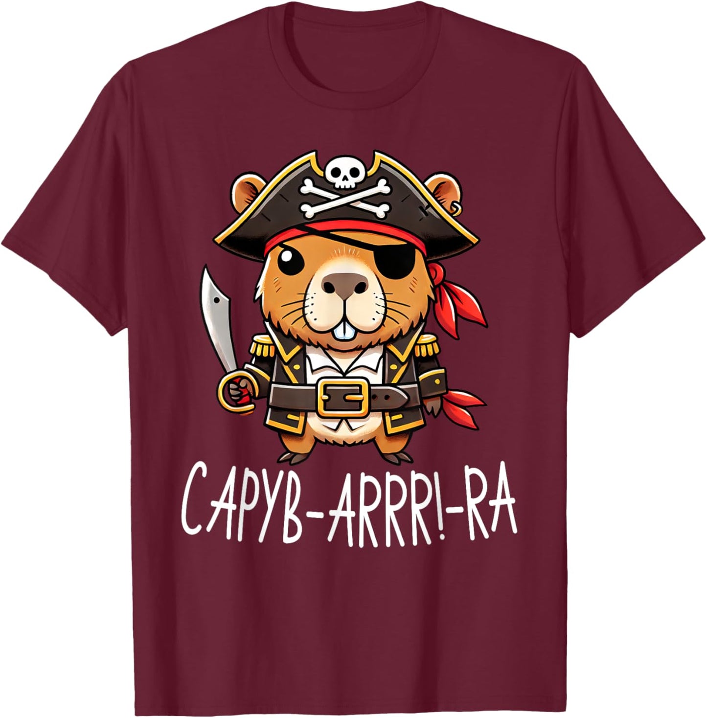 Funny Capyb-Arrr-Ra Pirate Capybara Halloween Boys Girls T-Shirt - T-Shirt | Maroon