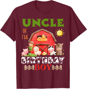 Uncle Of The Birthday Boy Farm Animal Bday Party Celebration T-Shirt - T-Shirt | Maroon
