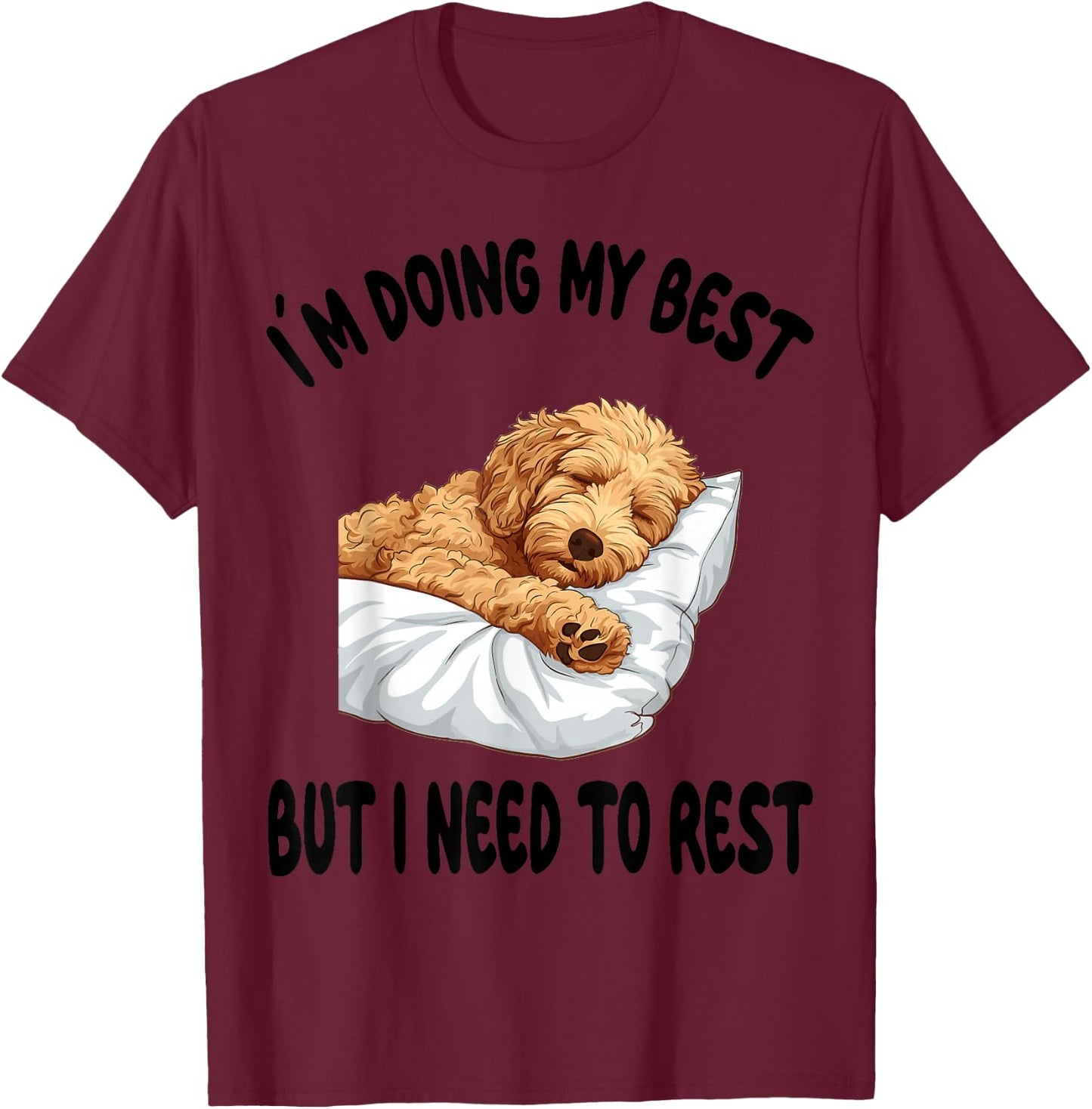 Goldendoodle Dog Pet Pajamas Nightgown Sleeping Napping T-Shirt - T-Shirt | Maroon
