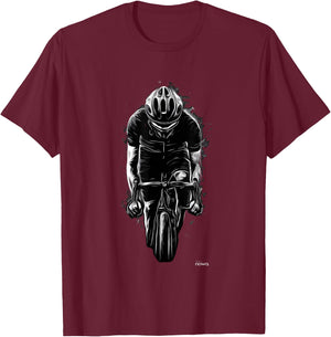 DESIGN by nowa. CYCLING RACER , Men's Black Short Sleeve Modern Cycling T-Shirt - T-Shirt | Maroon