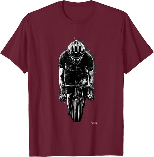 DESIGN by nowa. CYCLING RACER , Men's Black Short Sleeve Modern Cycling T-Shirt - T-Shirt | Maroon