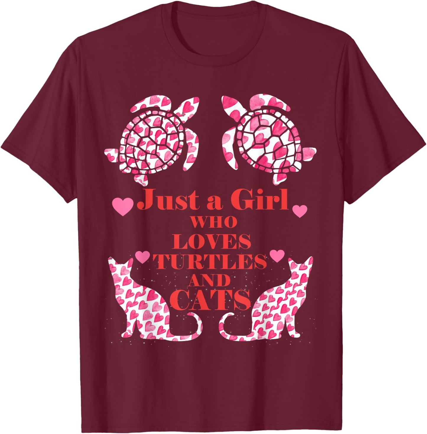 Just A Girl Who Loves Turtles And Cats Funny Gift T-Shirt - T-Shirt | Maroon