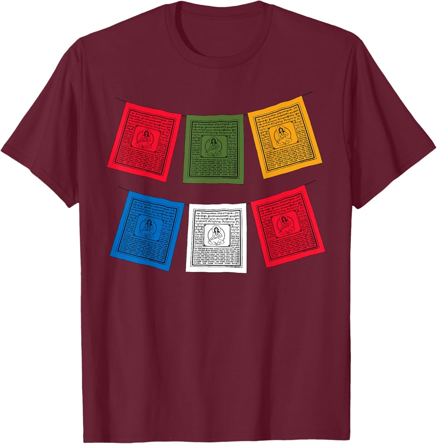 Tibetan Prayer Flags T-Shirt - T-Shirt | Maroon