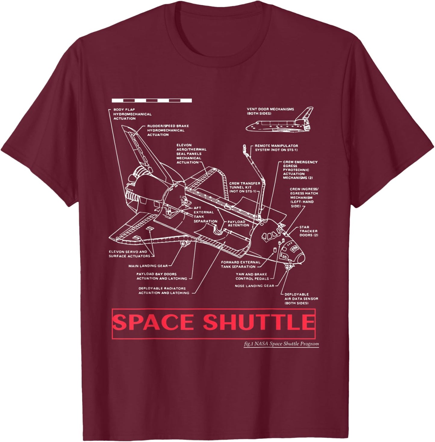Space Shuttle Discovery Technical Specs Science T-Shirt - T-Shirt | Maroon