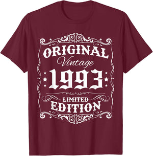 Original Vintage 1993 Limited Edition Classic 1993 Men Women T-Shirt - T-Shirt | Maroon