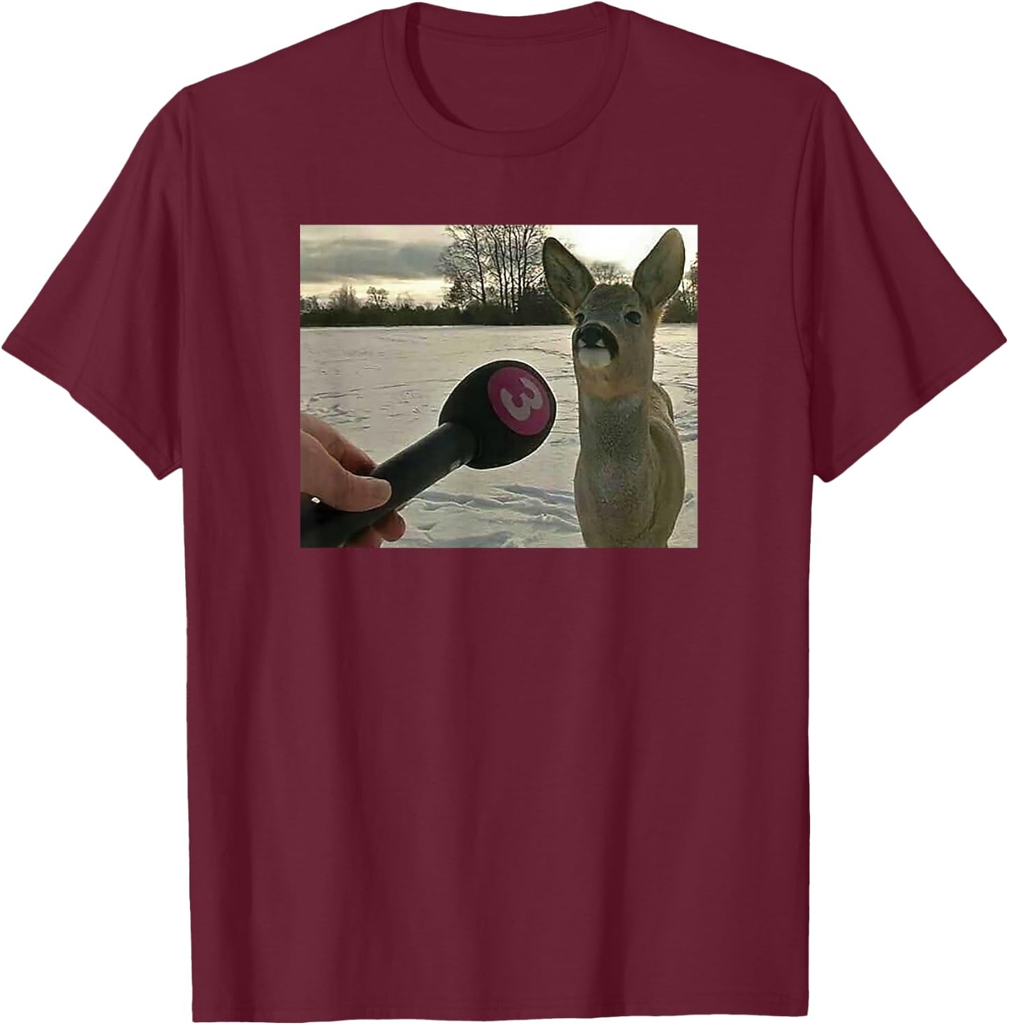 Deer Being Interviewed Meme T-Shirt - T-Shirt | Maroon