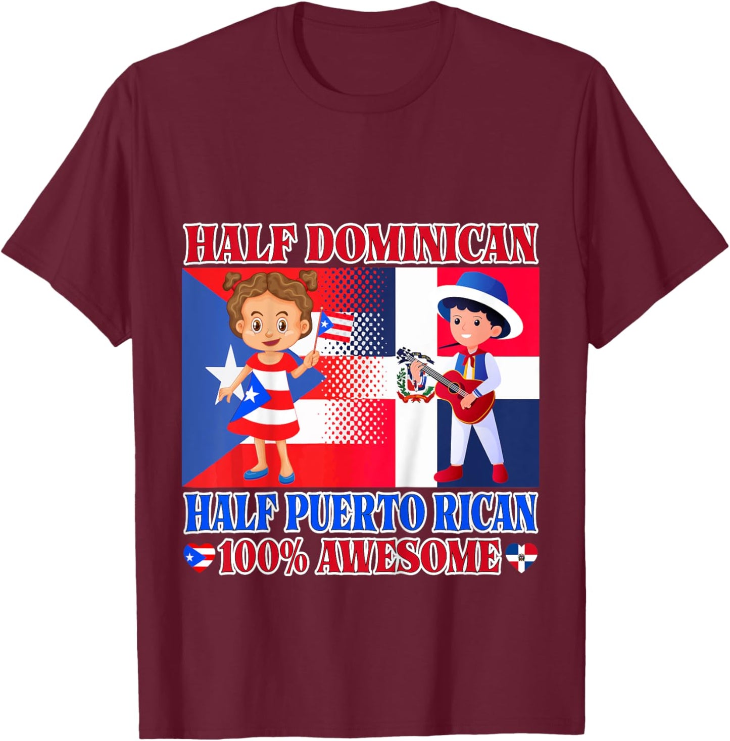 Half Puerto Rican Half Dominican Republic Flag Toddler Girls T-Shirt - T-Shirt | Maroon