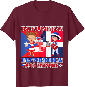 Half Puerto Rican Half Dominican Republic Flag Toddler Girls T-Shirt - T-Shirt | Maroon