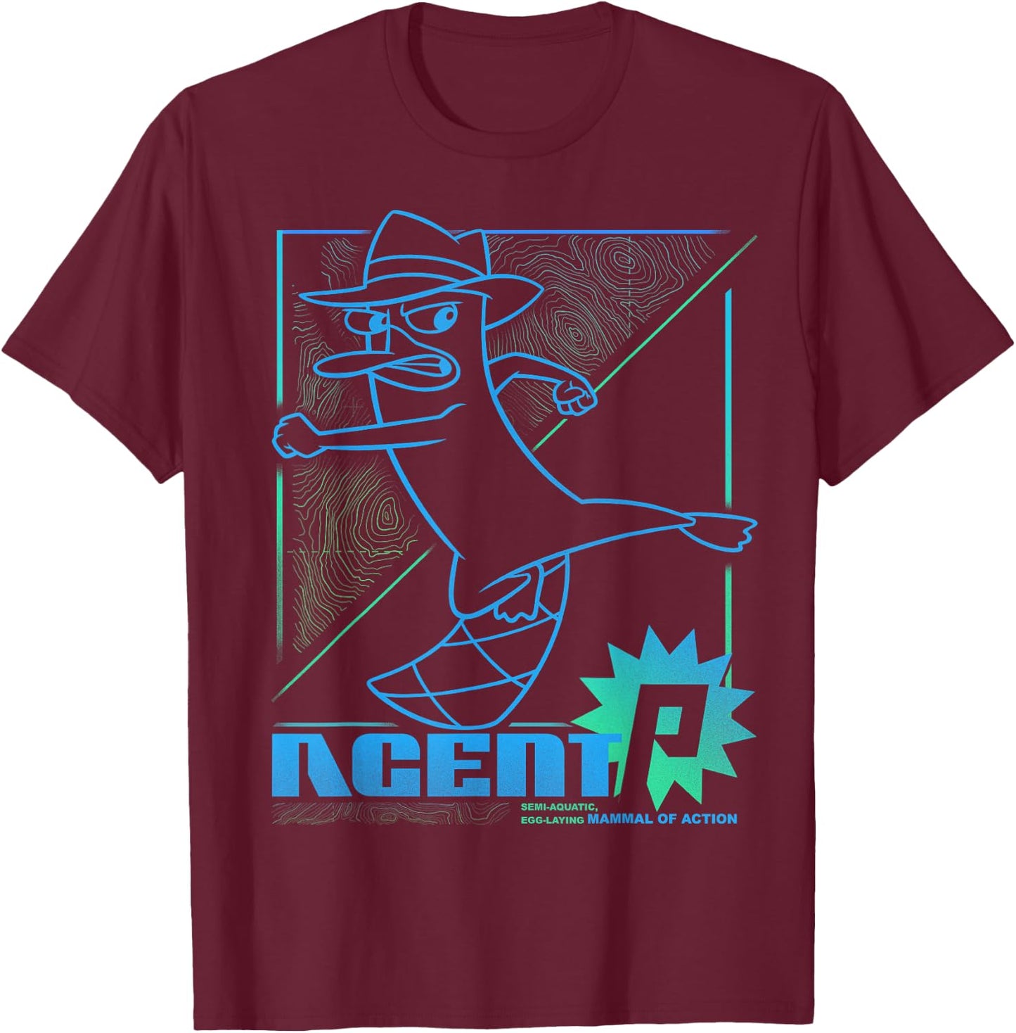 Disney Phineas and Ferb Mammal of Action Line Art T-Shirt - T-Shirt | Maroon