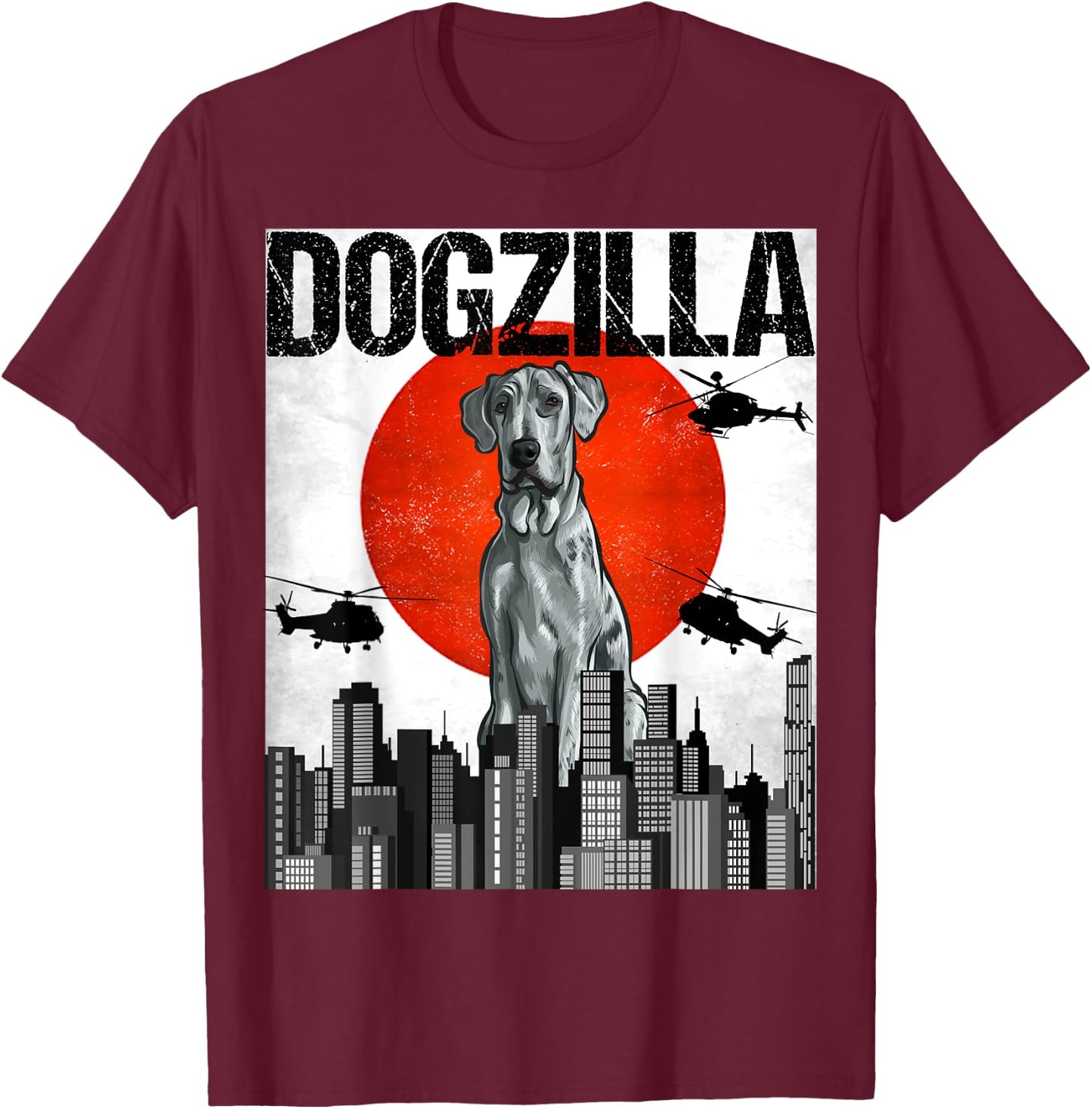 Funny Vintage Japanese Dogzilla Blue Merle Dane T-Shirt - T-Shirt | Maroon