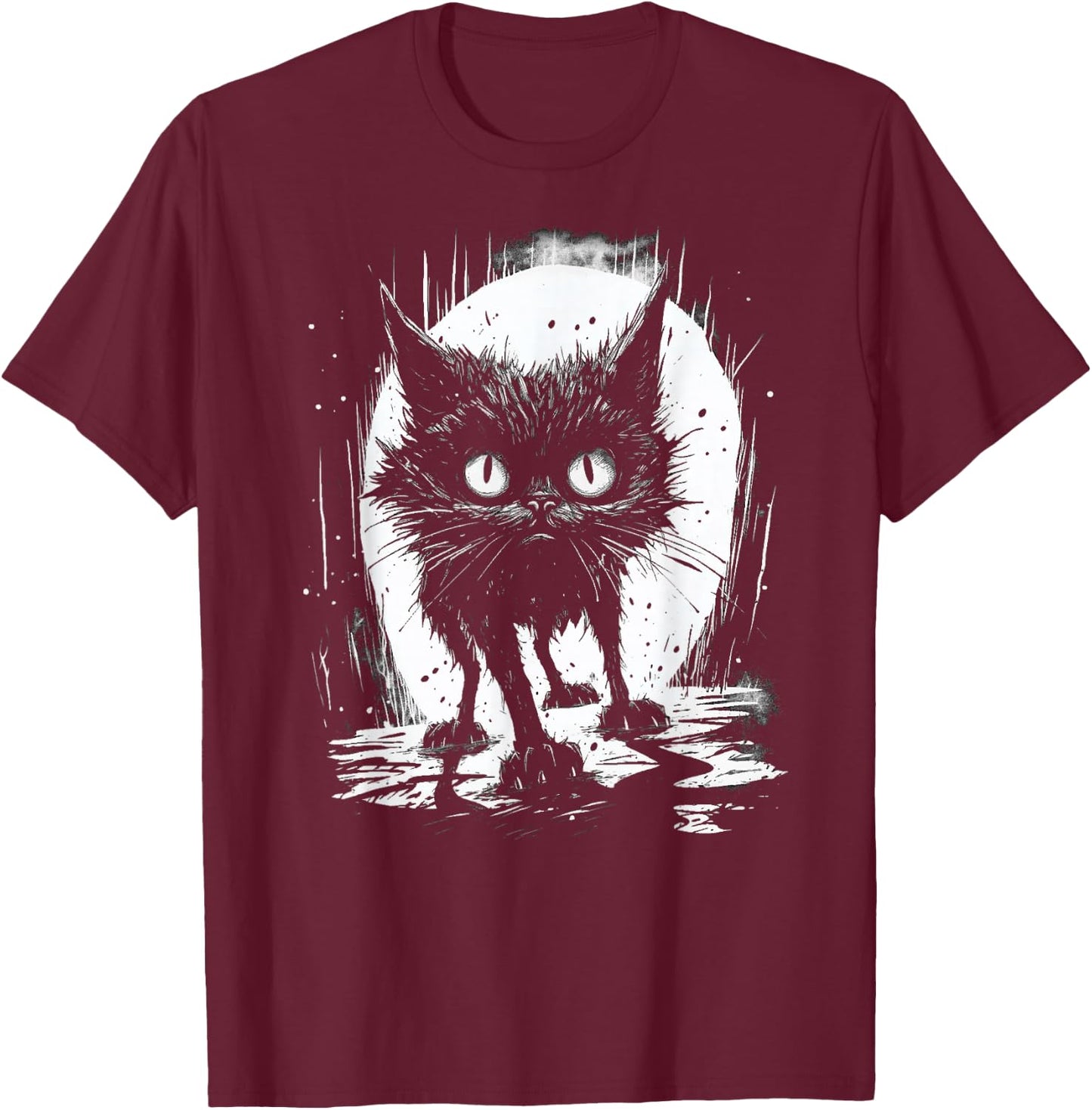 Cute Black Cat Stalks The Night T-Shirt - T-Shirt | Maroon