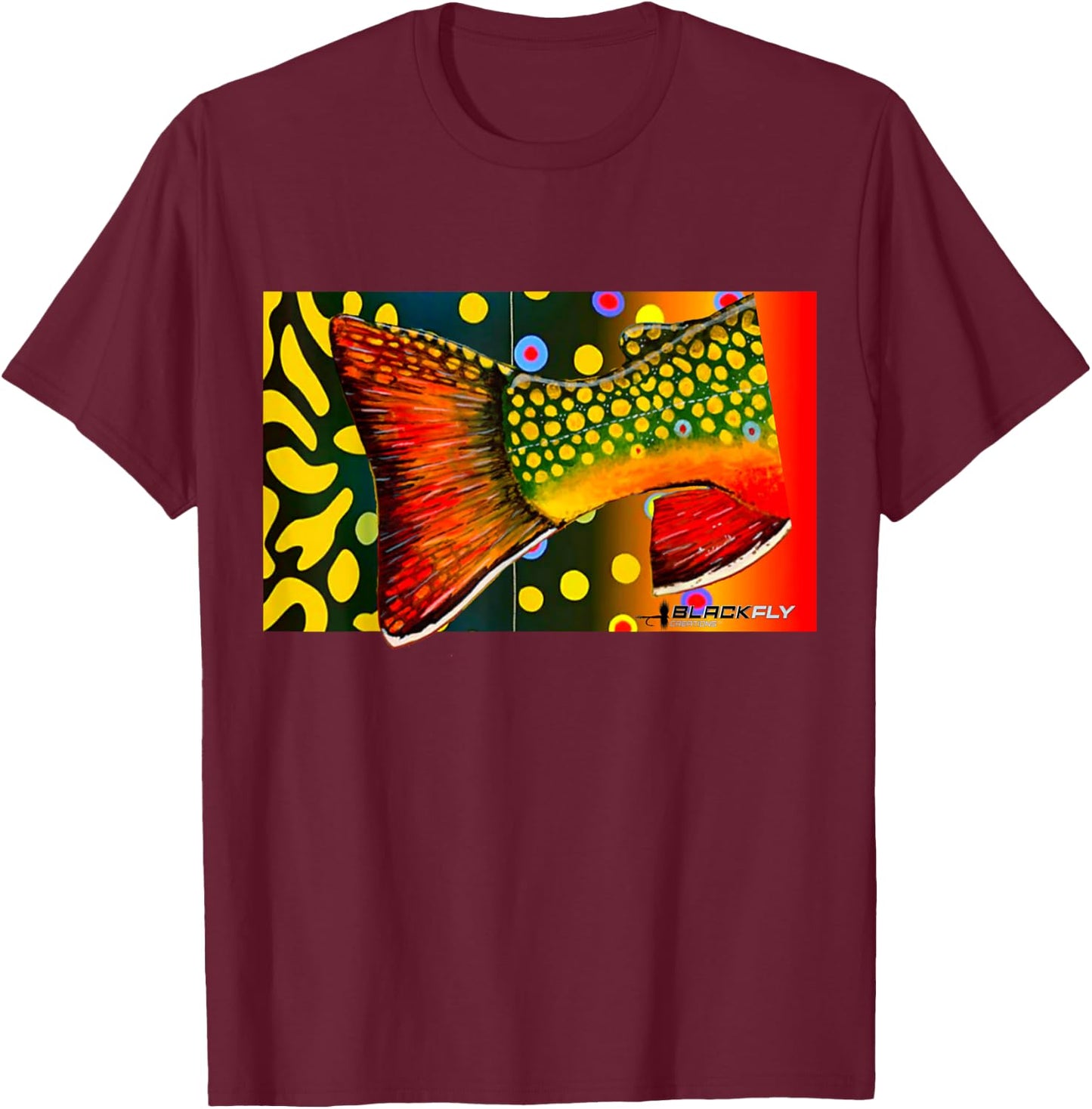 Custom Brook Trout Fly Fishing Shirts & by Black Fly T-Shirt - T-Shirt | Maroon