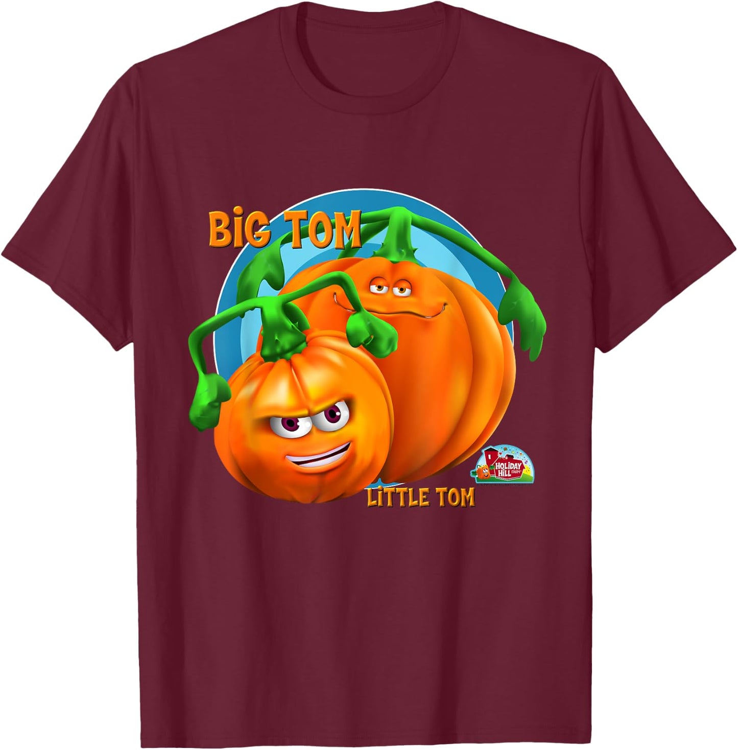 Spookley the Square Pumpkin Little Tom and Big Tom Character T-Shirt - T-Shirt | Maroon