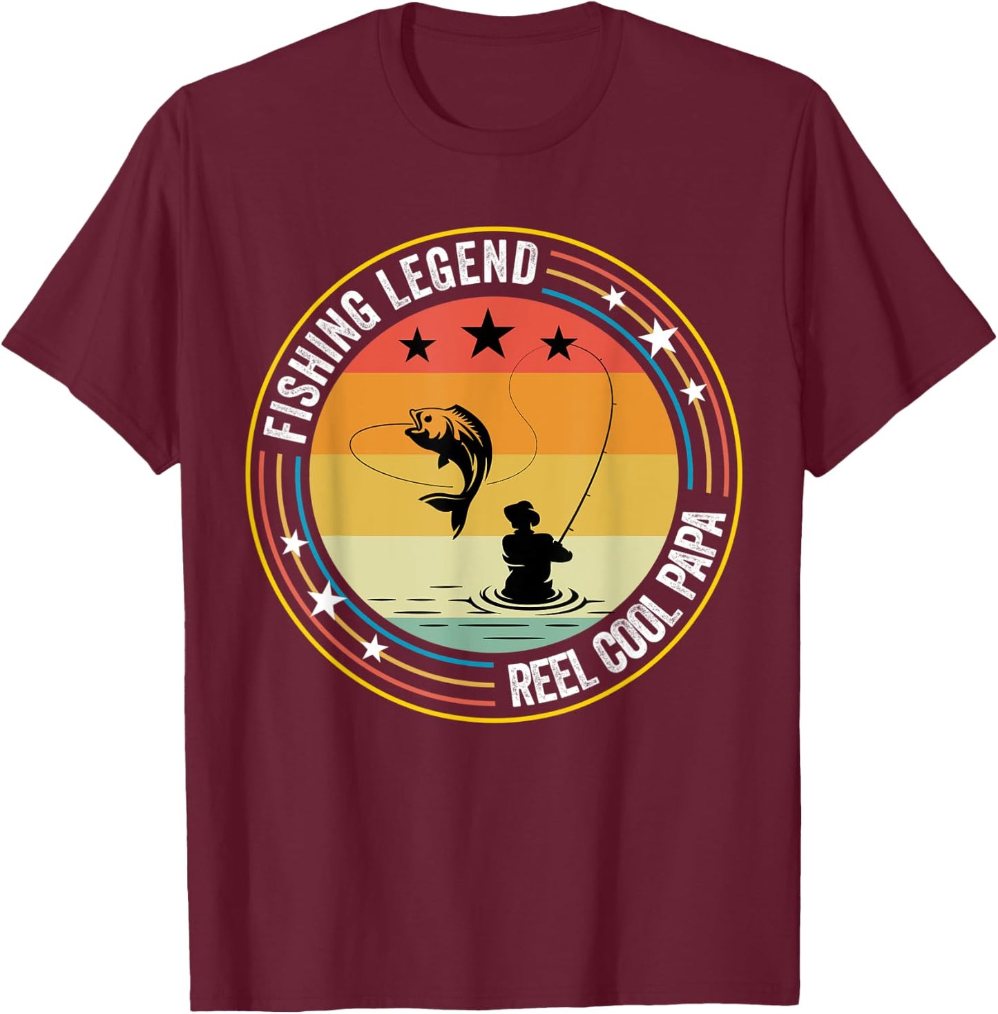 Retro Vintage Reel Cool Papa Fishing Legend Gift T-Shirt - T-Shirt | Maroon
