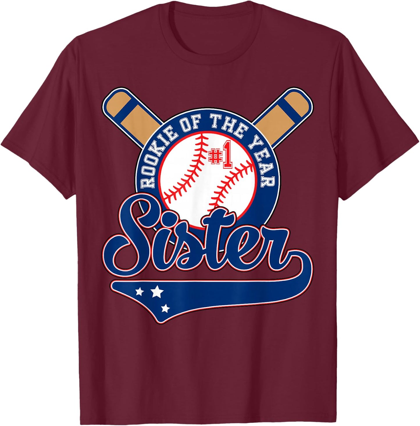 Sister of Rookie 1st Birthday Baseball Theme Matching Party T-Shirt - T-Shirt | Maroon