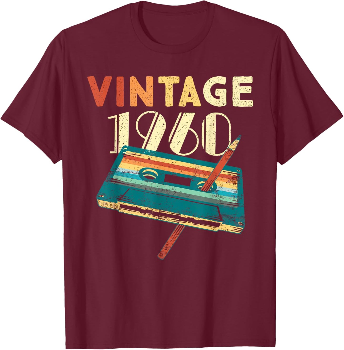 65 Years Old Gifts Vintage 1960 Music Cassette 65th Birthday T-Shirt - T-Shirt | Maroon