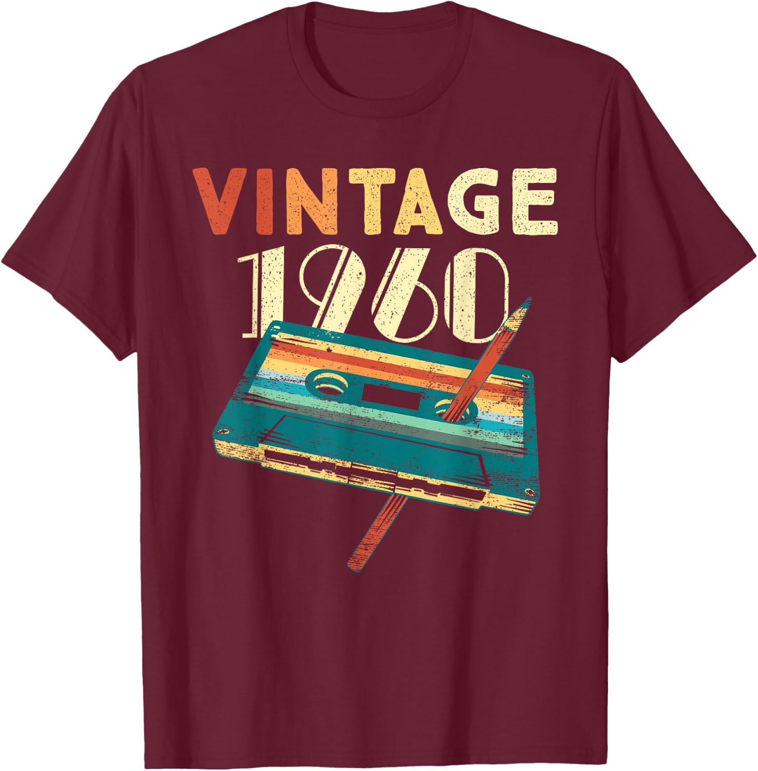 65 Years Old Gifts Vintage 1960 Music Cassette 65th Birthday T-Shirt - T-Shirt | Maroon