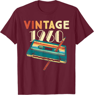 65 Years Old Gifts Vintage 1960 Music Cassette 65th Birthday T-Shirt - T-Shirt | Maroon