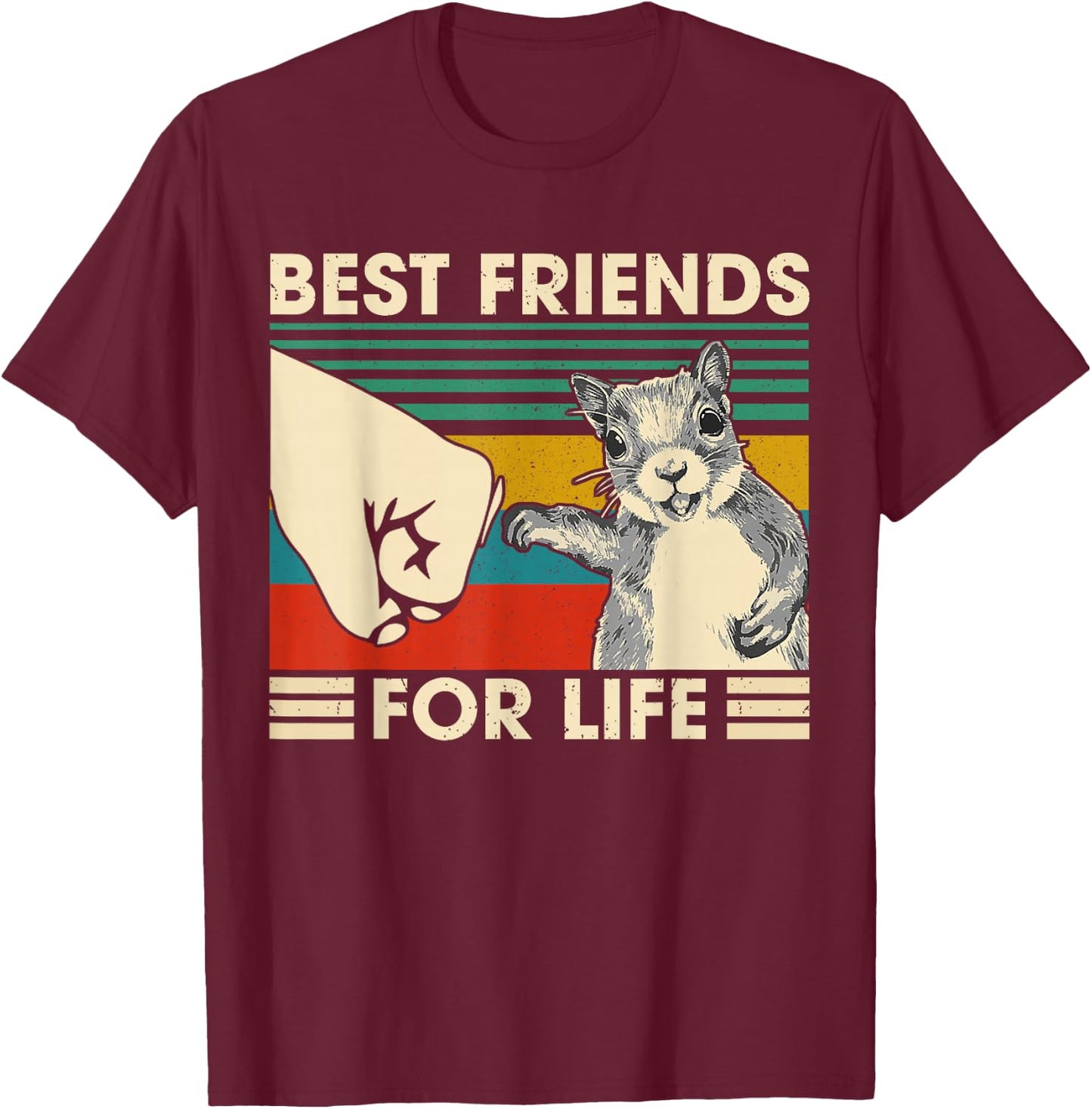 Retro Vintage Squirrel Best Friend for Life Fist Bump Small T-Shirt - T-Shirt | Maroon