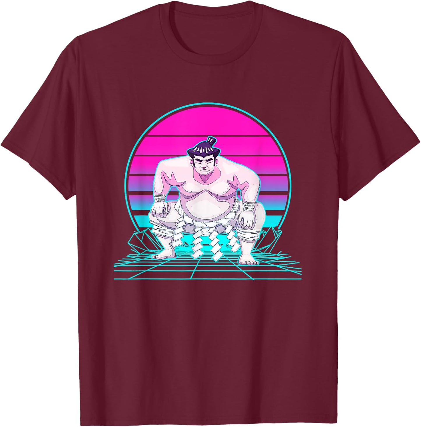 Vintage Retro Sunset Sumo Wrestler T-Shirt - T-Shirt | Maroon