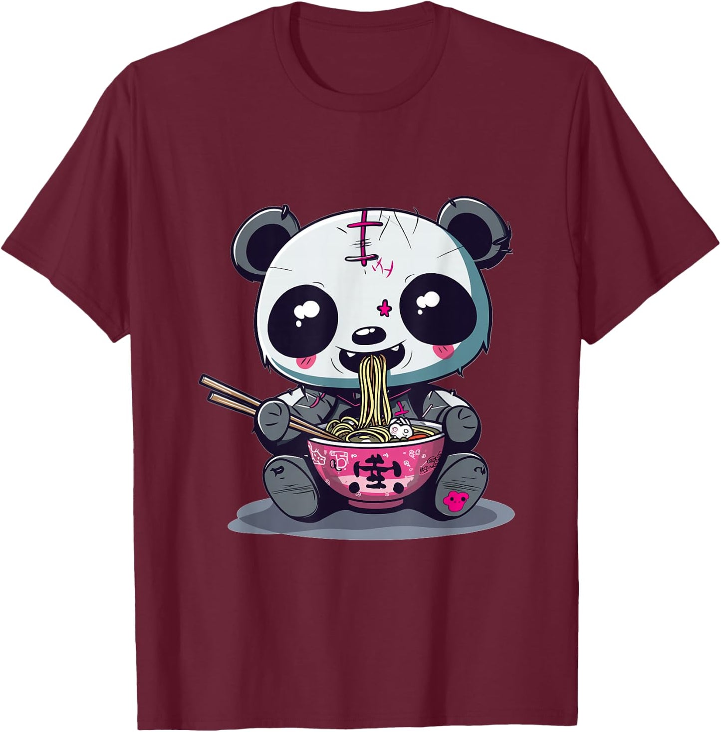 Goth Pastel Cute Creepy Kawaii Panda Voodoo Doll Ramen T-Shirt - T-Shirt | Maroon