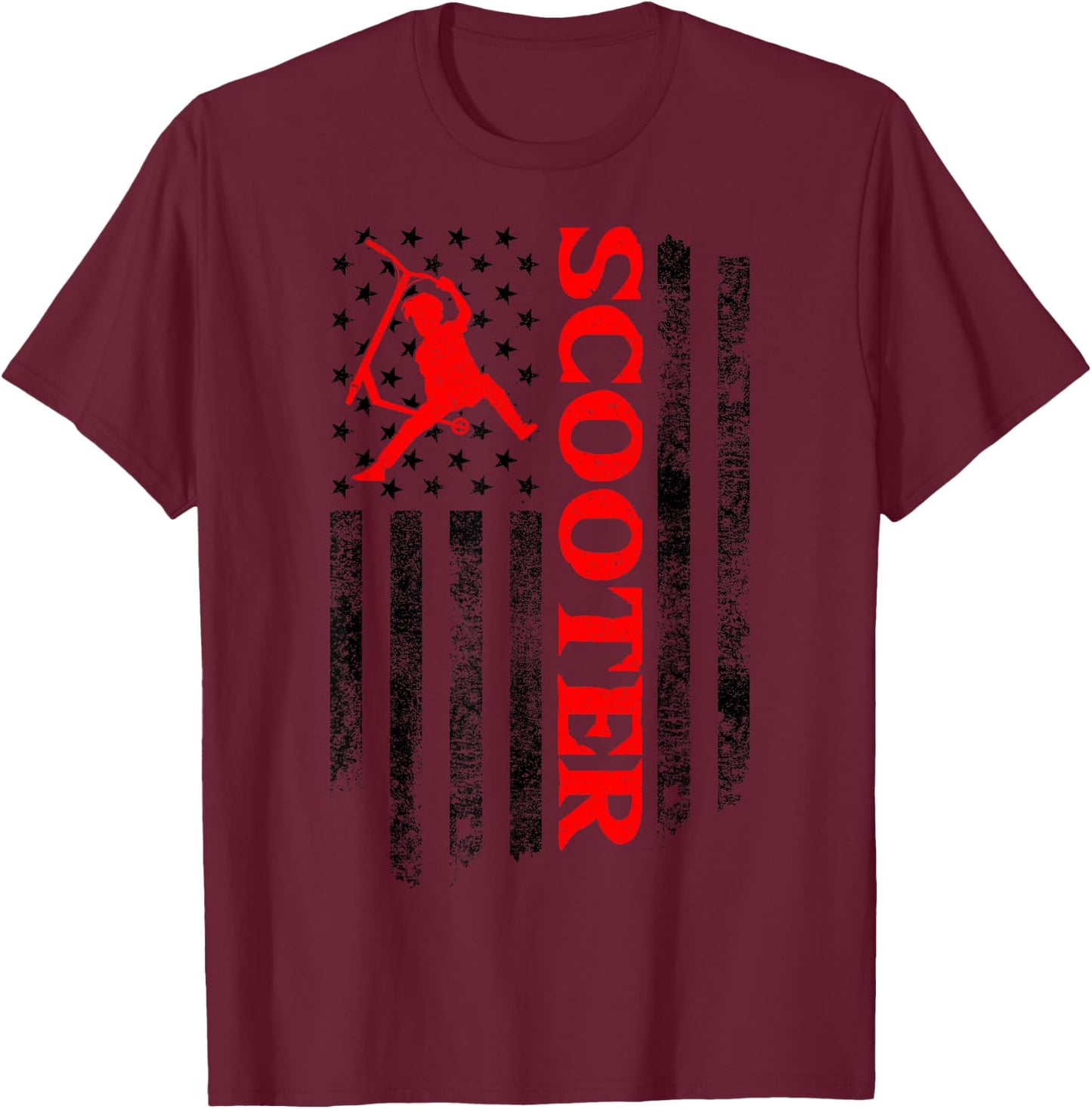 Scooter Stunt US Flag Retro Style Scooter Gifts T-Shirt - T-Shirt | Maroon