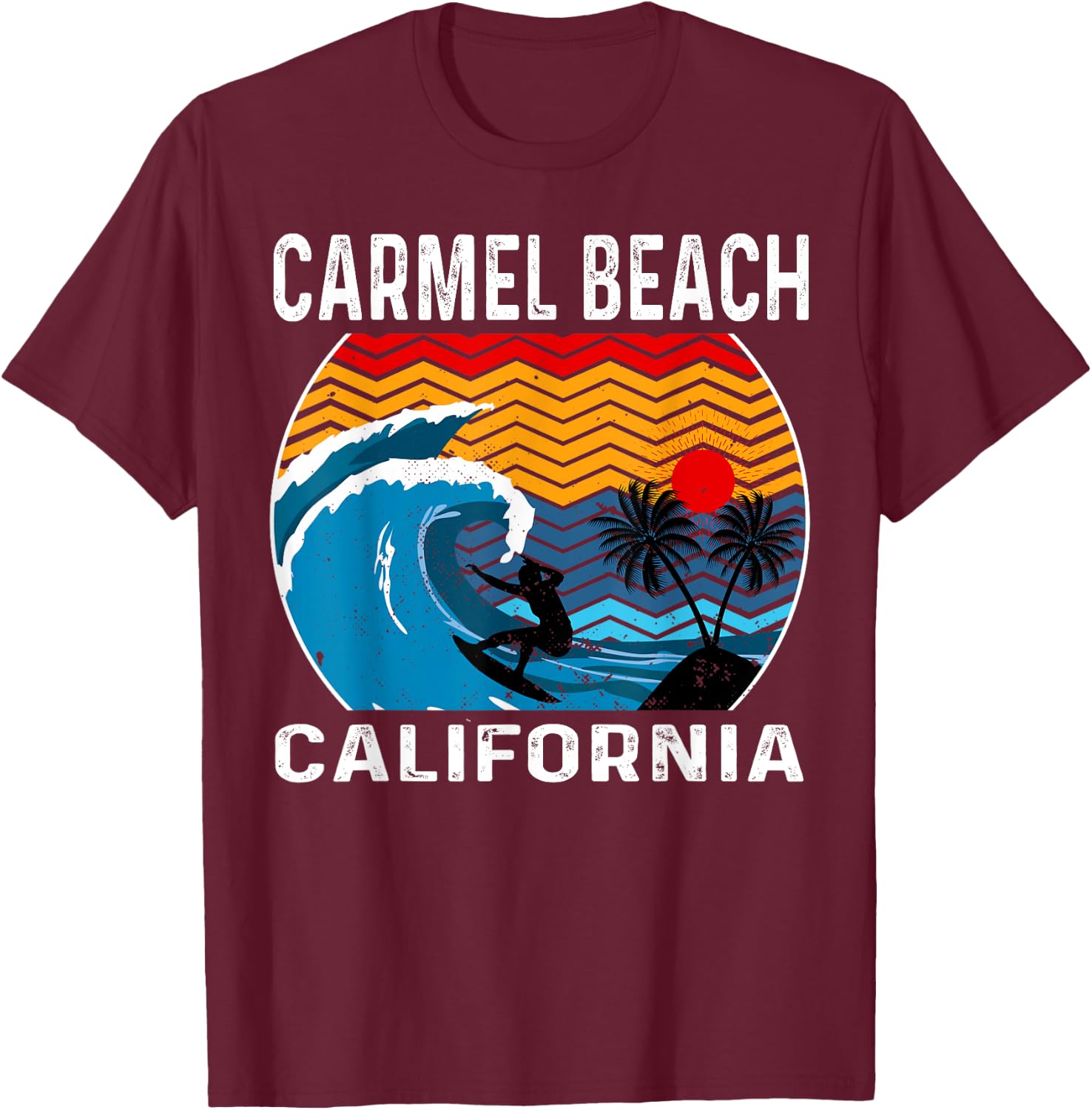 Carmel Beach California Surfboard Surfing T-Shirt - T-Shirt | Maroon