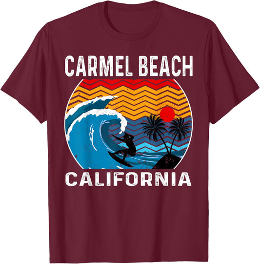 Carmel Beach California Surfboard Surfing T-Shirt - T-Shirt | Maroon