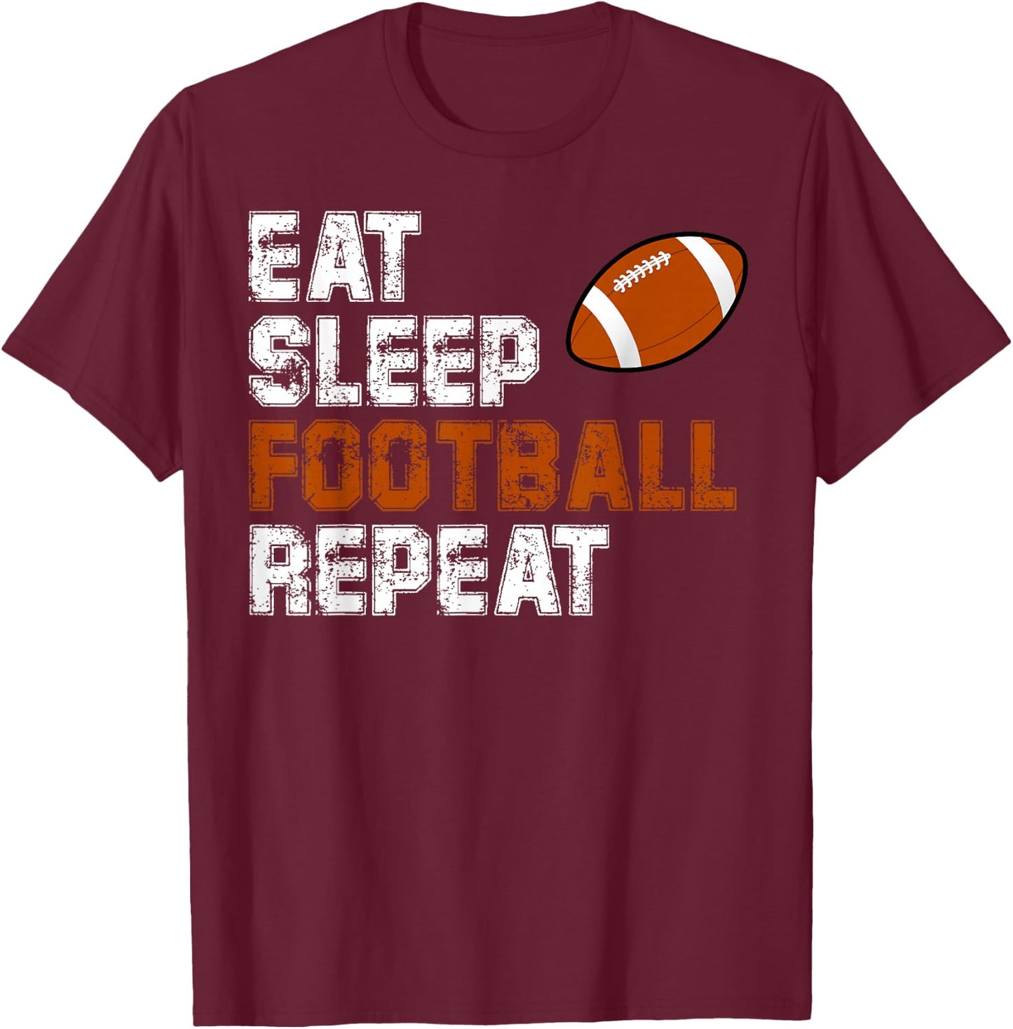Eat Sleep Football Repeat Vintage Love Football T-Shirt - T-Shirt | Maroon