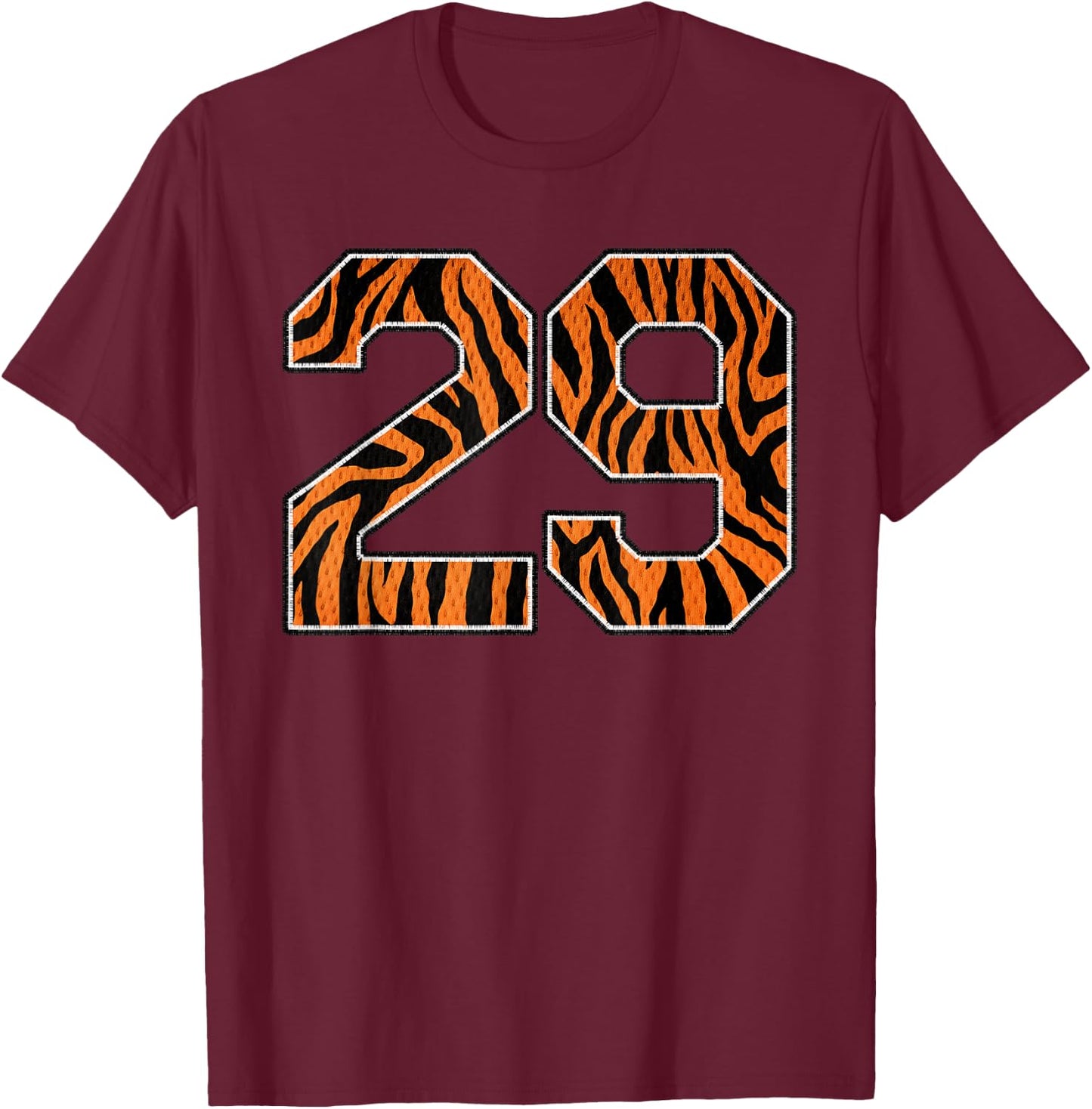 Number 29 in Orange Tiger Print Fanwear Sports Jersey Player T-Shirt - T-Shirt | Maroon