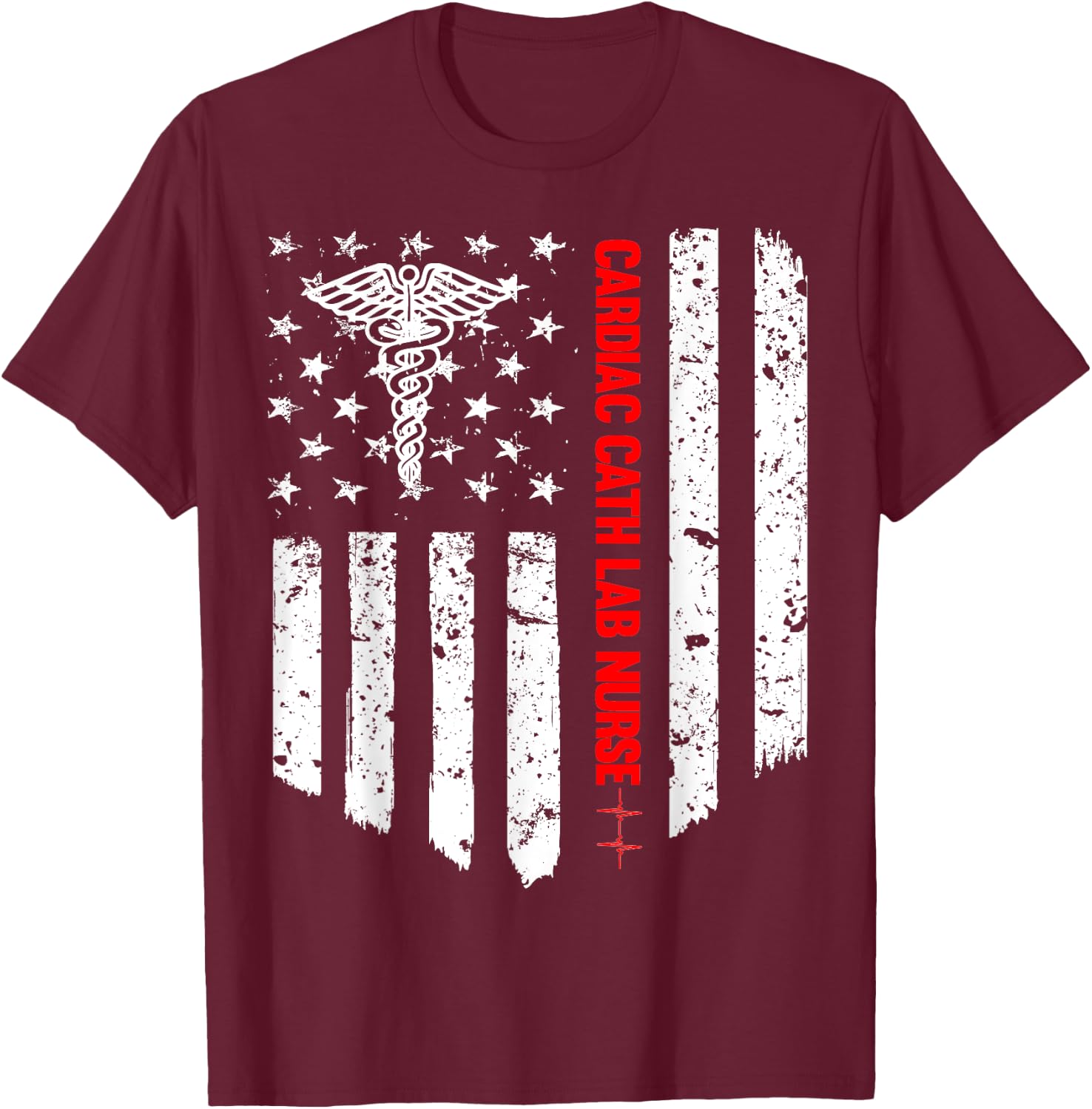 Cardiac Cath Lab Nurse American Flag Registered Nurse Gift T-Shirt - T-Shirt | Maroon