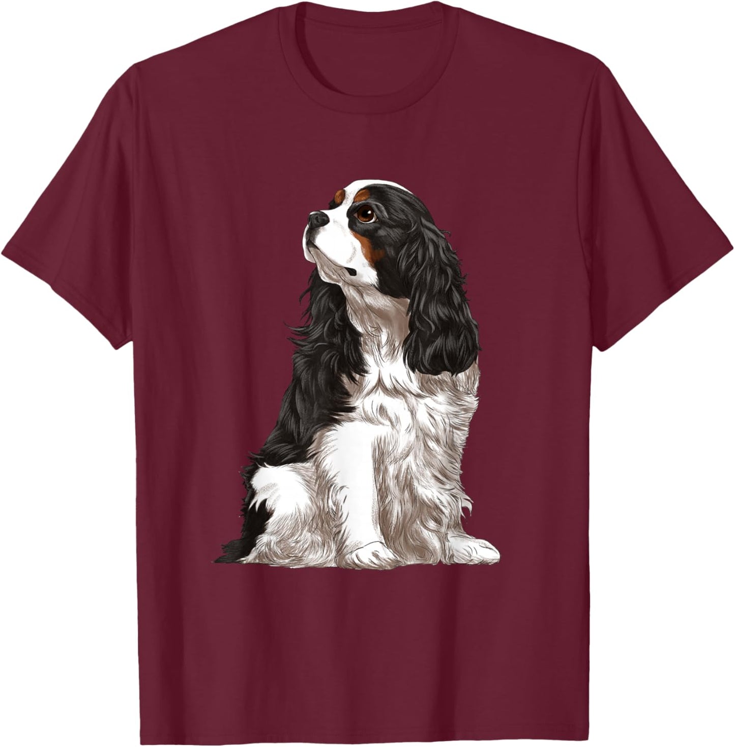 Sitting Dog Tri-Color Cavalier King Charles Spaniel T-Shirt - T-Shirt | Maroon