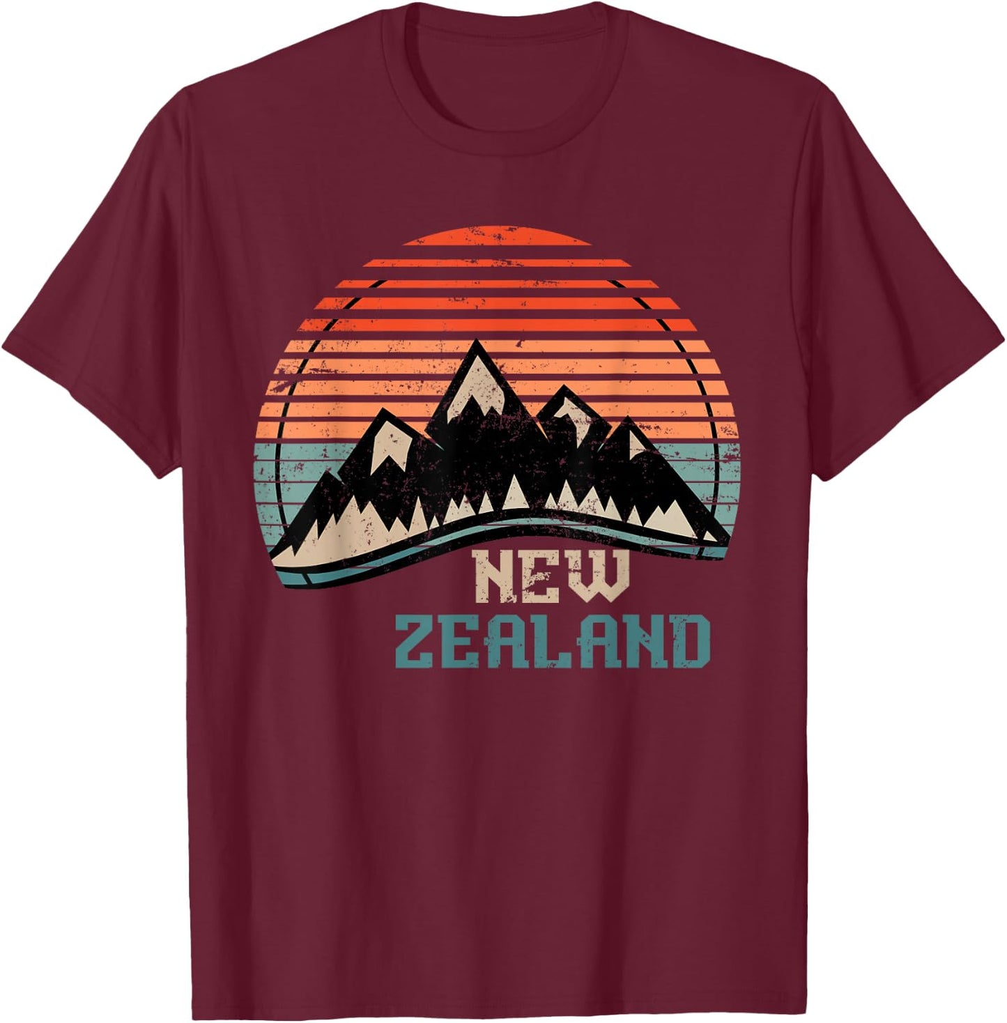 Retro Mountains New Zealand T-Shirt - T-Shirt | Maroon