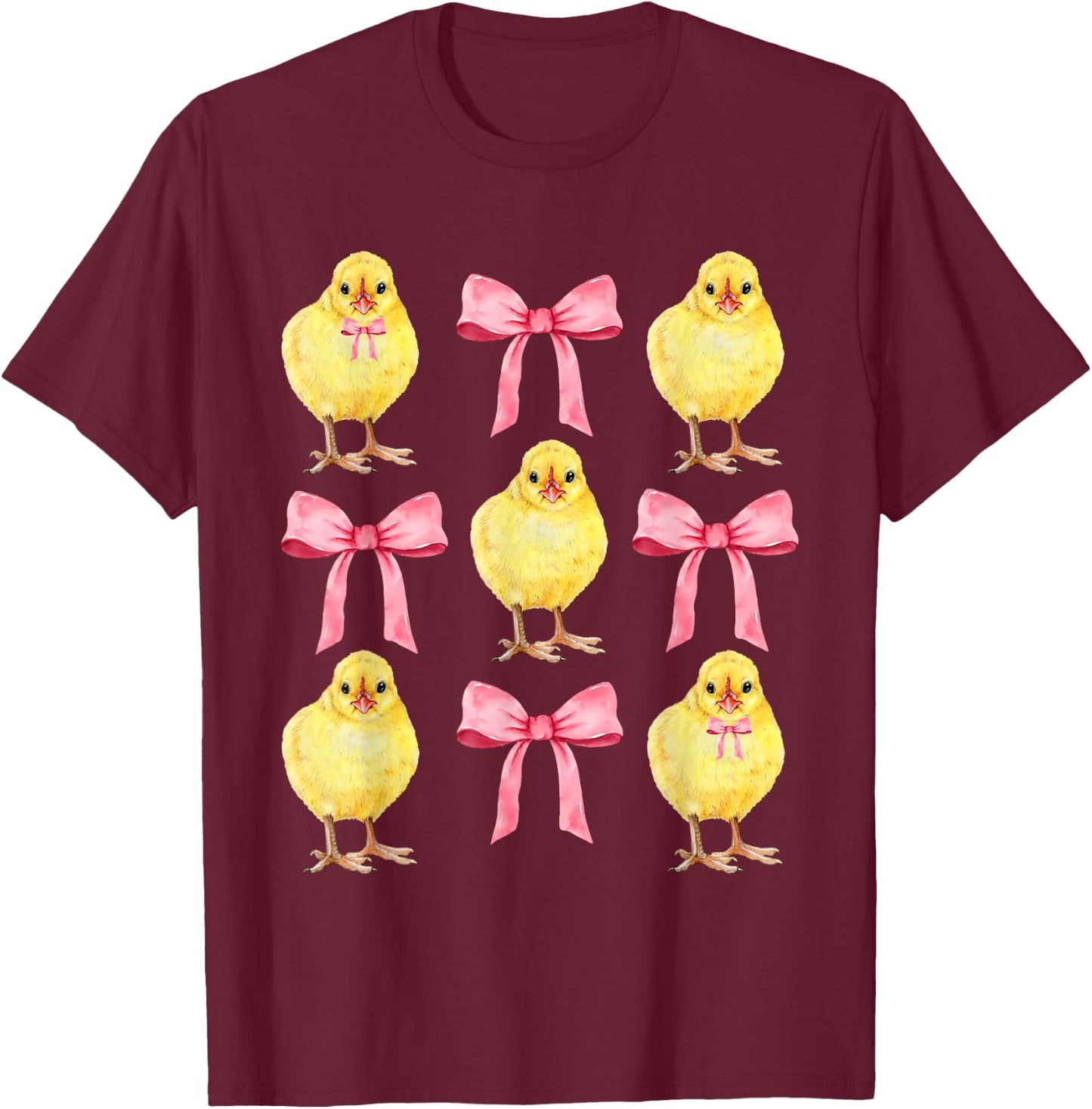 Funny Easter Chick Pink Coquette Bows Easter Day Girl Women T-Shirt - T-Shirt | Maroon