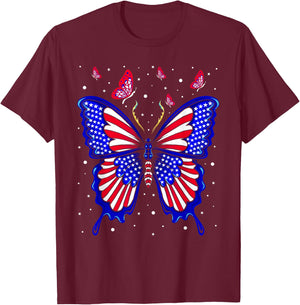 American Flag Butterfly 4th Of July Patriotic Women T-Shirt - T-Shirt | Maroon