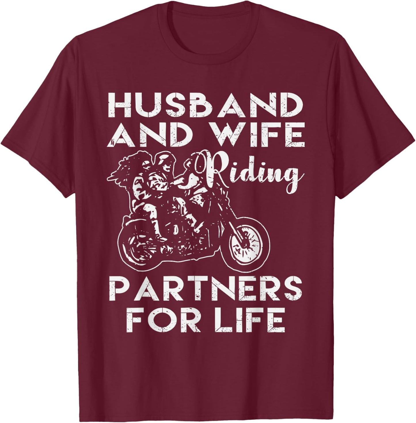 Husband and Wife-riding Partner for Life T-Shirt - T-Shirt | Maroon