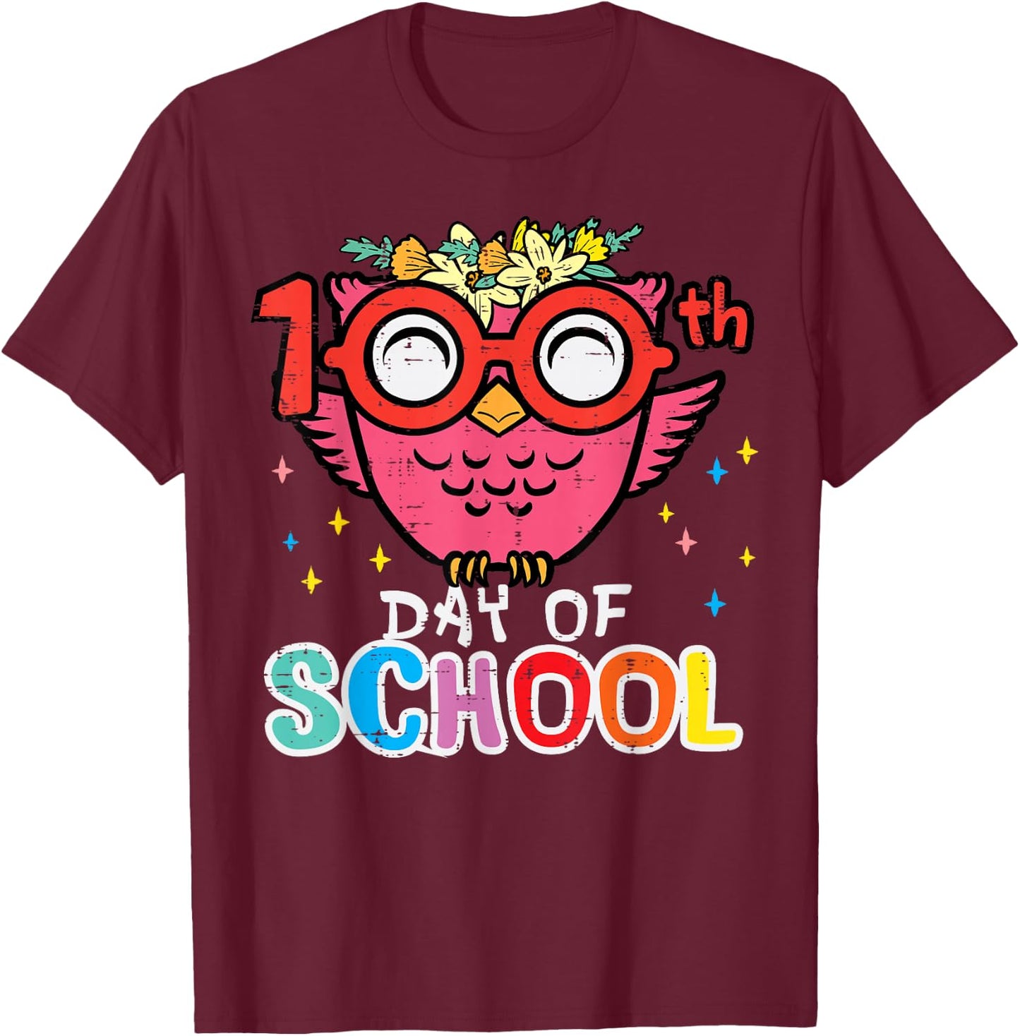 100th Day Of School Owl 100 Days Girls Boys Kids Teacher T-Shirt - T-Shirt | Maroon