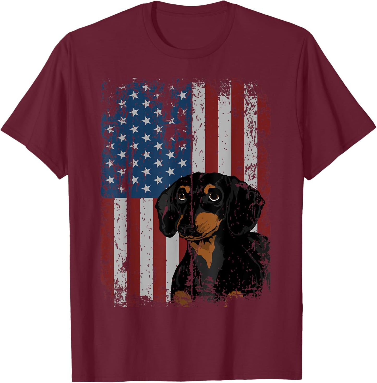 Dachshund American Flag Patriotic Dachshund Owner Gift T-Shirt - T-Shirt | Maroon